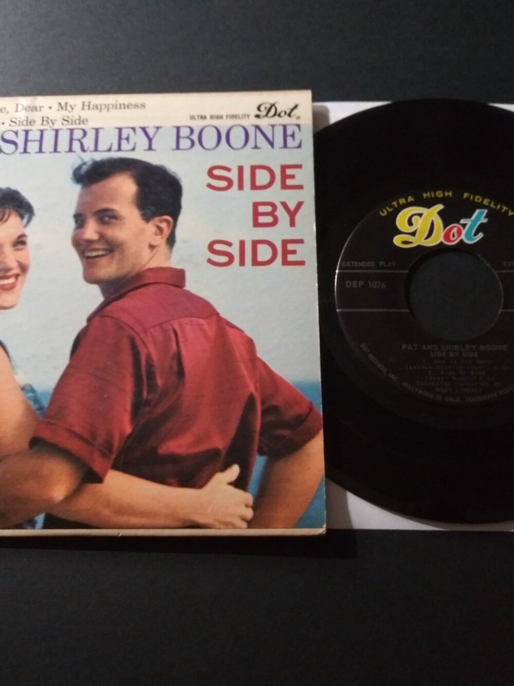 Pat & Shirley Boone - Side By Side VG++ OG 45RPM Dot EP Record & Pic Sleeve 1959